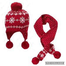 gymboree girls hat  scarf set red With Pompon Cotton sz 8-10