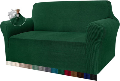 Dark Green 2 Seater Jacquard Stretch Sofa Cover - Dog & Cat Protection