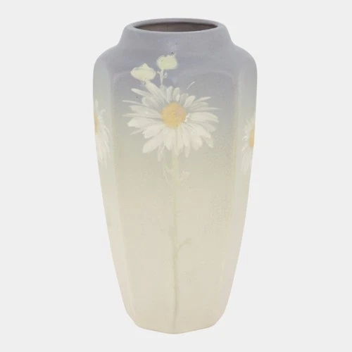 Weller Hudson Light 1920s Vintage Art Pottery Hand Painted Daisies Ceramic Vase