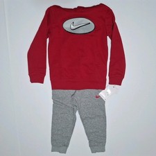 Boys Size 4 3-4Y Nike Block Hoodie Pants 2 Pc. Set, Gray Pants/Red Hoodie