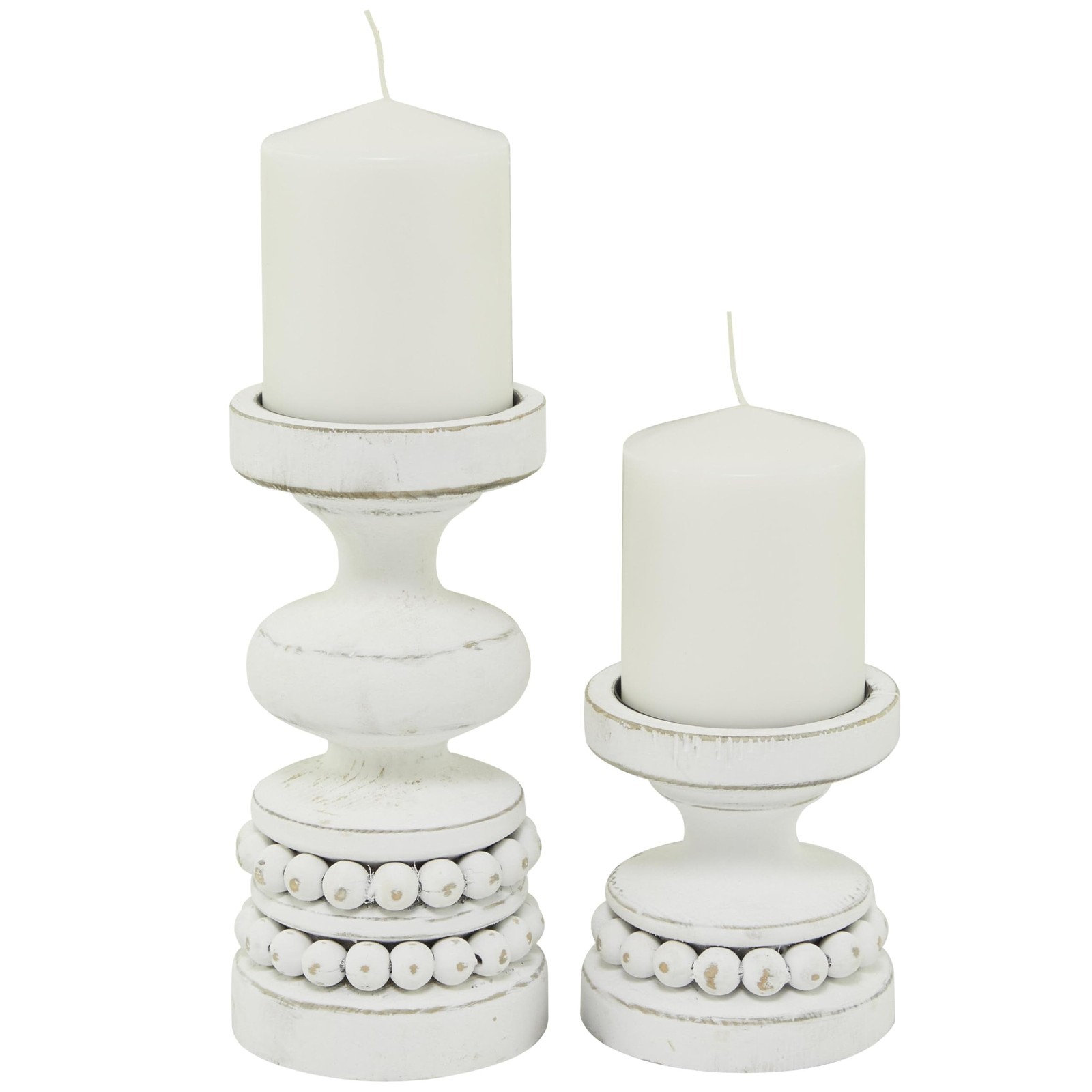 Beaded Pillar Candle Stand, Set Of 2 Candlestic...