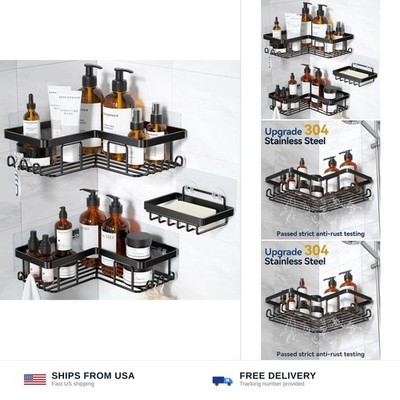 YASONIC Corner Adhesive Shower Caddy, with Soap Holder and 12 Hooks, Rustproo...