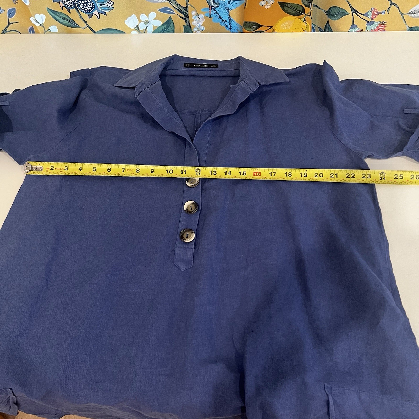 zara basic blue linen blend tunic mini dress Sz X… - image 7