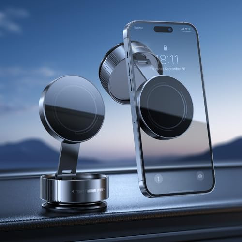 Vacuum Suction Magnetic Phone Holder, Vacuum Suction Cup Phone Mount, 360