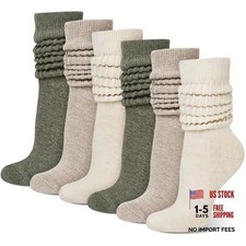 Pairs Slouch Socks for Women, 80s One Size 6 Dark Green  Dark Brown  Cream