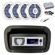 Pyle Marine Radio,Adapter,Spa Bezel,Antenna, Amp,Kit, 4x 5.25'' White Speaker