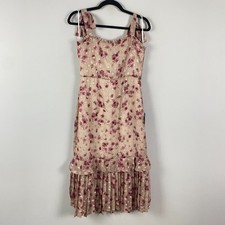 Lulus Terrace Views Taupe Floral Print Tiered Midi Dress Size M Sleeveless