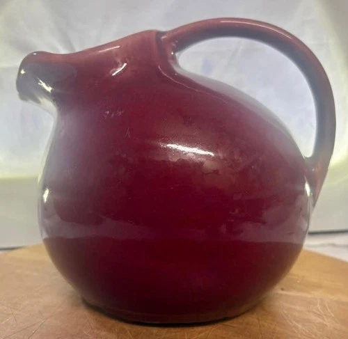 McCoy USA Pottery Maroon Burgundy Red Ice Lip Ball Pitcher Vintage
