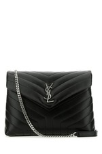 SAINT LAURENT LouLou Quilted Puffer Medium Black Silver Leather Shoulder Bag New
