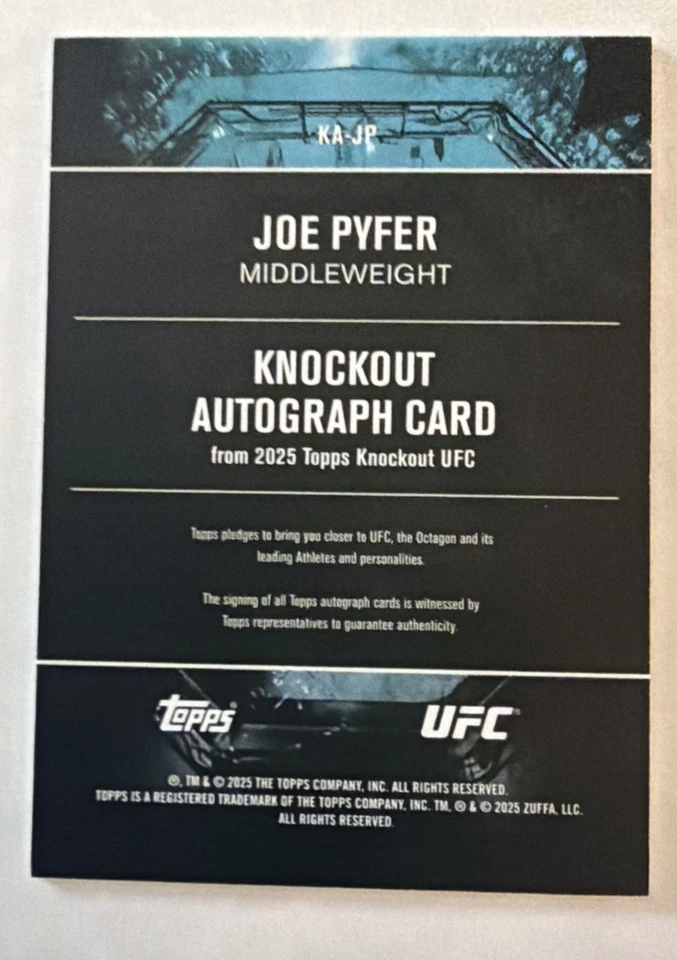 2025 Topps UFC Knockout Joe Pyfer Autograph Card Red /25 Auto - Image 2 of 2