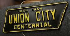 1954 "TENNESSEE UNION CITY CENTENNIAL" LICENSE PLATE , ALL ORIGINAL (RARE FIND)