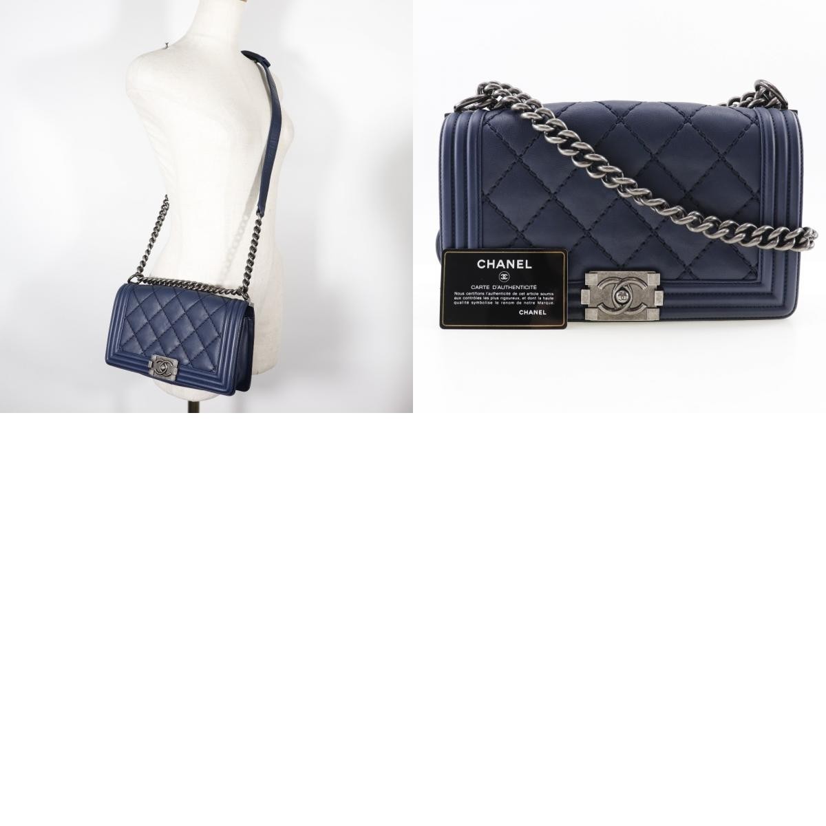 バッグ CHANEL Boy chanel Shoulder Bag ChainShoulder Matelasse Navy blue