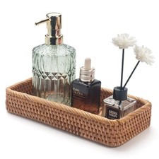 Rattan Bathroom Vanity Tray, Toilet Tank Tray, 10.2" x 4.9" x 1.8" Natural