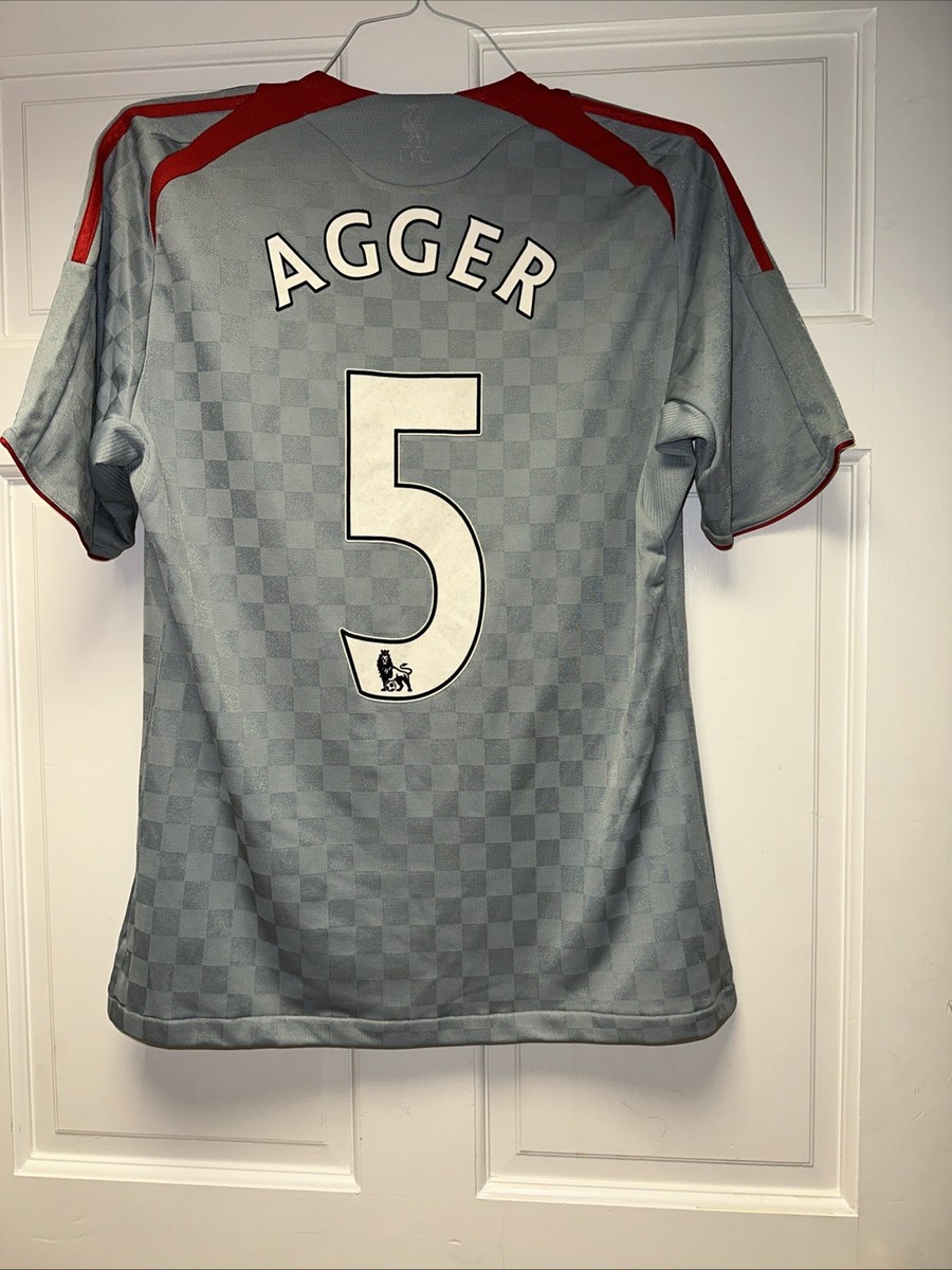 Carlsberg Liverpool football Club Gray Adidas #5 Agger Jersey