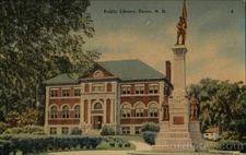 Dover,NH Street View Public Library Tichnor Strafford County Linen Postcard