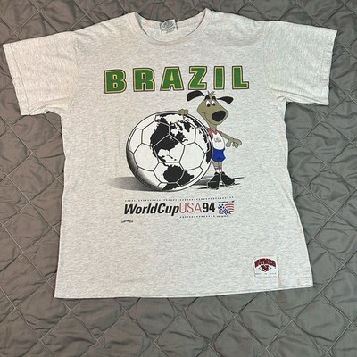 VINTAGE Nutmeg Brazil Shirt Mens XL Gray USA 1994 World Cup Graphic Dog Soccer