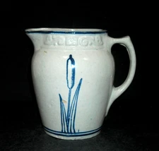 Blue & White Stenciled "Cattail" Pitcher Creamer Stoneware Salt Glaze Pottery OH