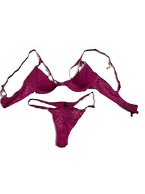 NWOT Victoria's Secret Logo Lace Open-Cup Demi Bra Set VS Logo Lace in Fuschia
