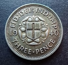 1940 Threepence - King George VI - 50% Silver - British Coin