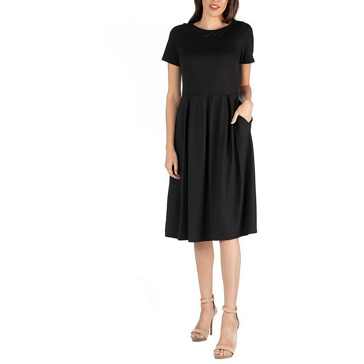 24seven Comfort Apparel Женское черное плиссированное платье-клеш плюс 1X BHFO 8732