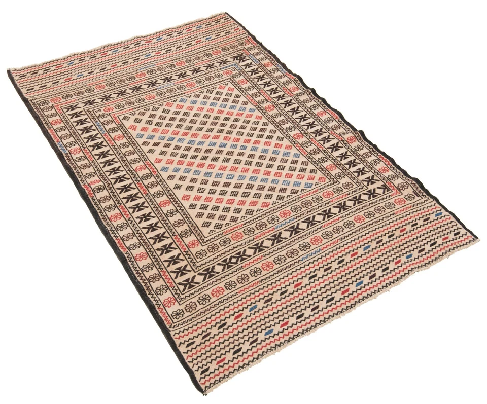 Kelim Sumach Handgewebter Orientteppich 192x124 cm-Nomadic,kilim,Soumak,Beige - Bild 3 von 4