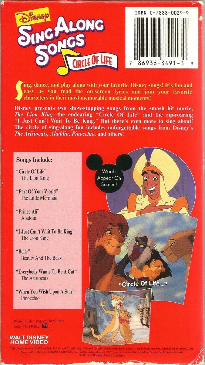 Disney Sing Along Songs - The Lion King: Circle of Life VHS 1994