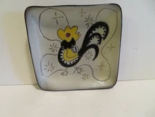  MID-CENTURY MODERN SHELDON GANTS SQUARE DISH W/  ROOSTER FOR CERAMIC ASSOC.
