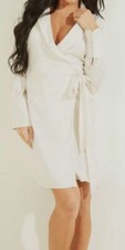 $128 Guess Women's White Eco Adair Tie Belt Wrap Dress Size M