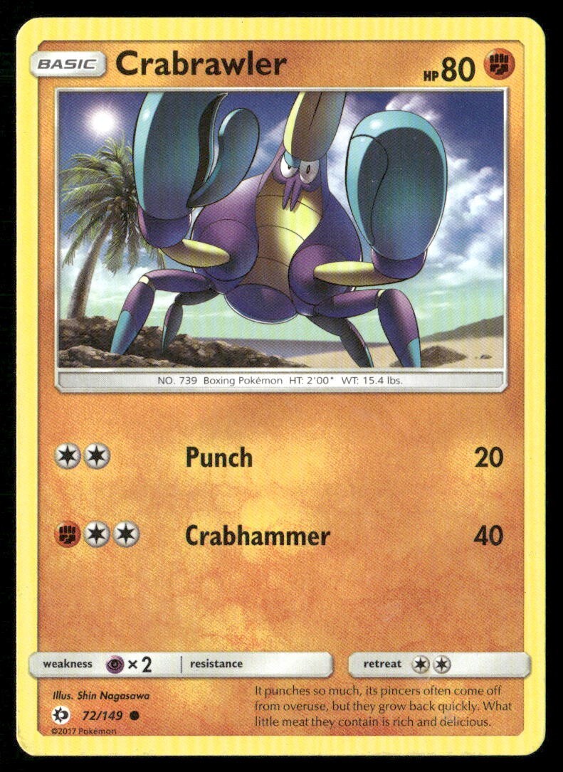 2017 Sun & Moon Set Pokemon Card 072  Crabrawler LP