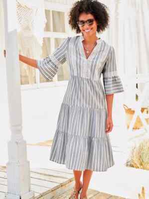 HEINE Blue/Ecru Cotton Summer Midi Dress (fm160-3)