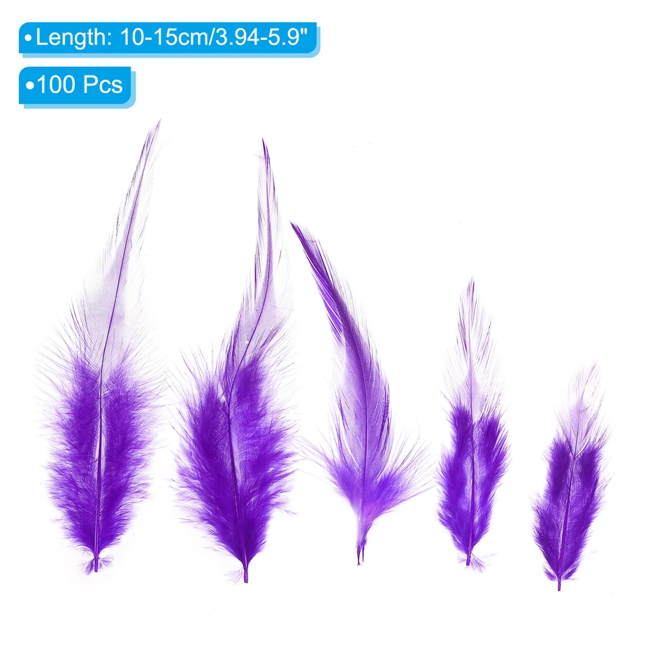 100 Pcs Saddle Hackle Rooster Feathers 4-6", Rooster Feathers, Purple - Image 2 of 4
