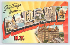 c1948 Carta Grande Saludos Albany Nueva York Postal Estado Capitolio Hudson River Ferry