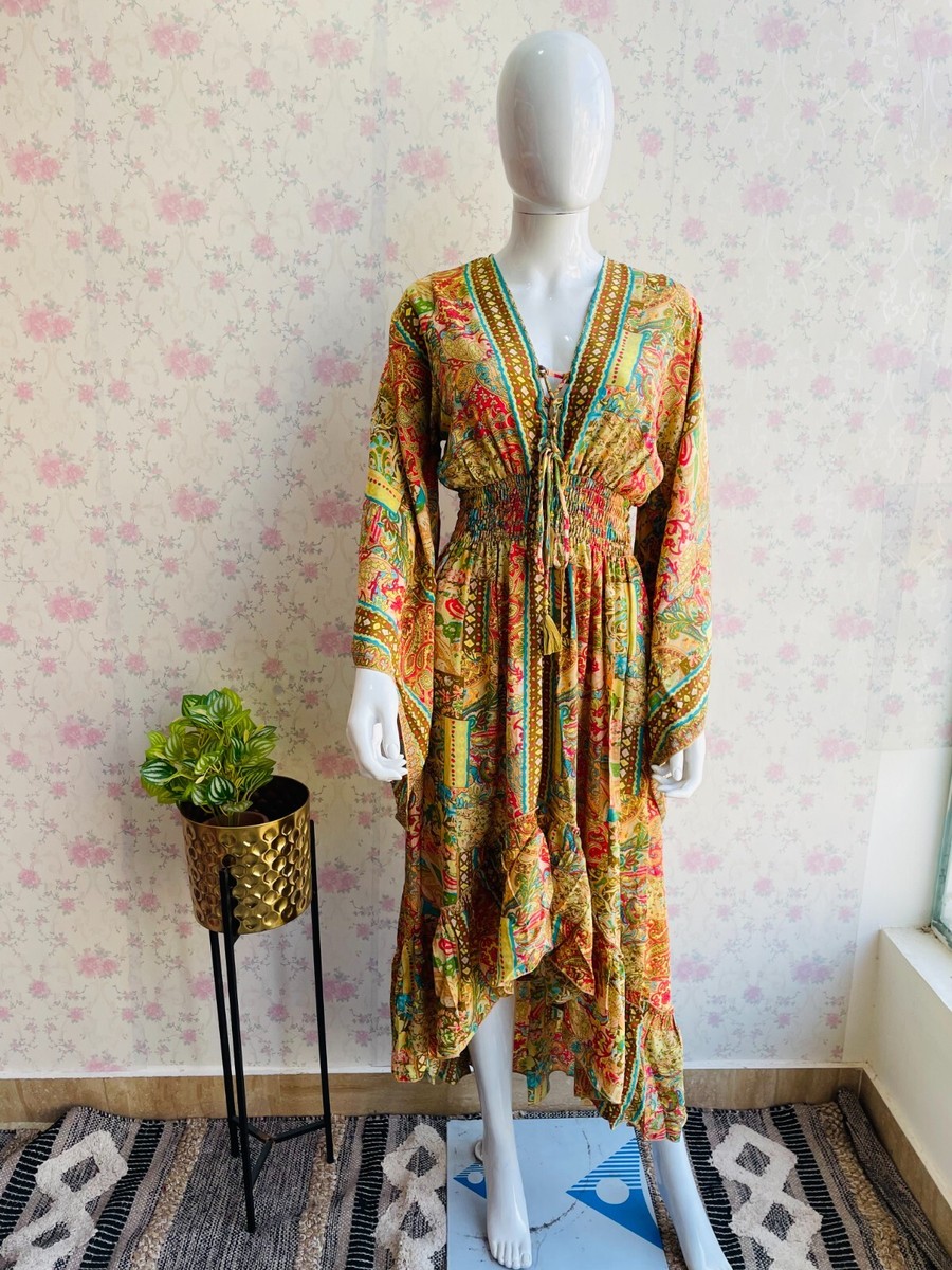 Silk Blend Maxi Dress For Women Free Size Light Weight Boho Maxi For Party  | eBay