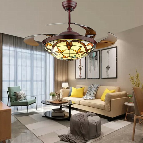 42" Tiffany Ceiling Fan Light Stain Glass Chandelier Remote 3-Color LED 3-Speed - Picture 9 of 13