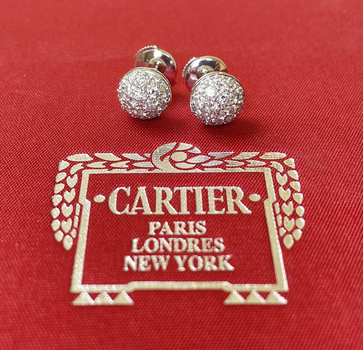 Cartier 18K White Gold Mimi Ball Diamond Earrings Gem