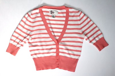 SO Junior's Pink & White Striped Cropped Cardigan, Size: M  ()