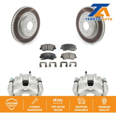 Front Disc Brake Caliper Coated Rotors And Ceramic Pads Kit For Kia Rio