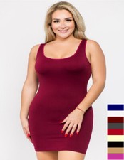Womens Plus Cami Bodycon Slip Tank Top Mini Dress One Size Fit (1X,2X,3X) 