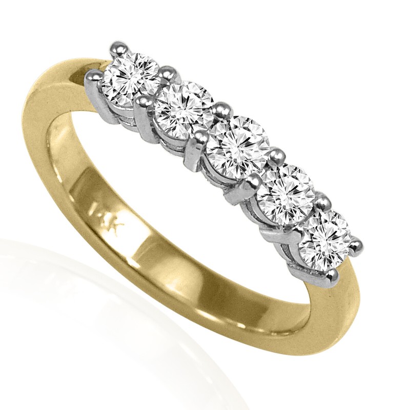 14k Yellow and White Gold Genuine Diamond five stone Wedding Band # R2104