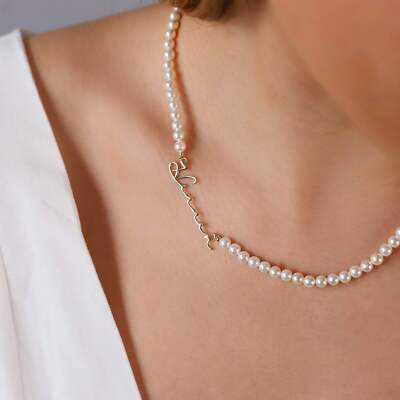 SilverGoldandRose Personalized Pearl Name Necklace - Handmade Jewelry Gift for W