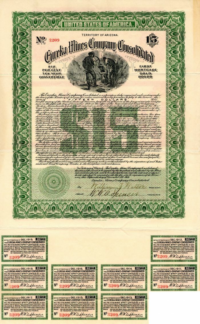 Eureka Mines Co. Consolidated 15 Bond Mining Bonds eBay