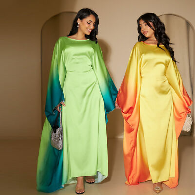 Muslim Women Abaya Maxi Dress Batwing Sleeve Dubai Gown Islamic Robe Kaftan Arab