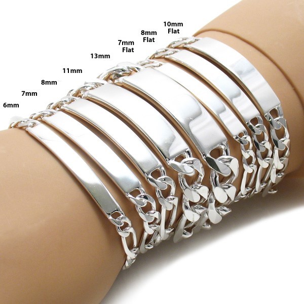 925 Sterling Silver Engravable Figaro I.D. Link Bracelet