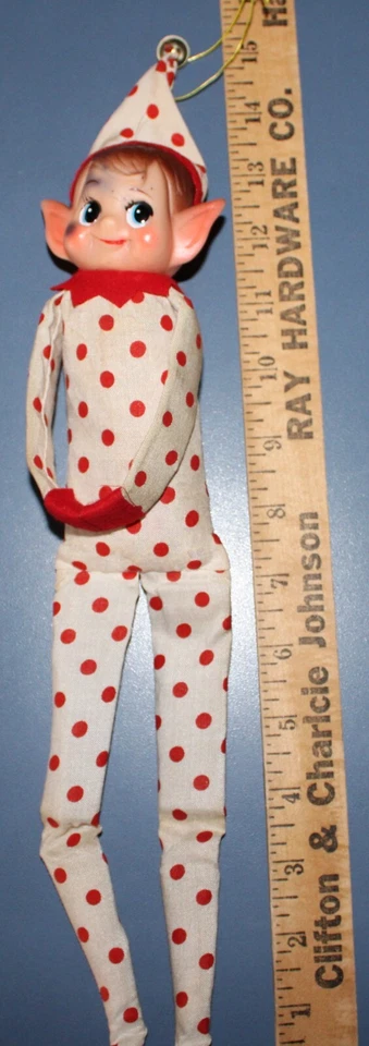 Christmas LARGE 15" Polka Dot Knee Hugger White Red Elf Ornament,Japan,Easter - Image 3 of 4