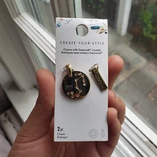 Scorpio Star and Engraved Tag Golden Charms Set with Swarovski Crystals