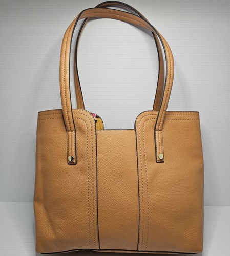 Steve Madden Tan / Yelow & Pink Floral Reversible Tote Bag Dual Handles NEW - Picture 3 of 12