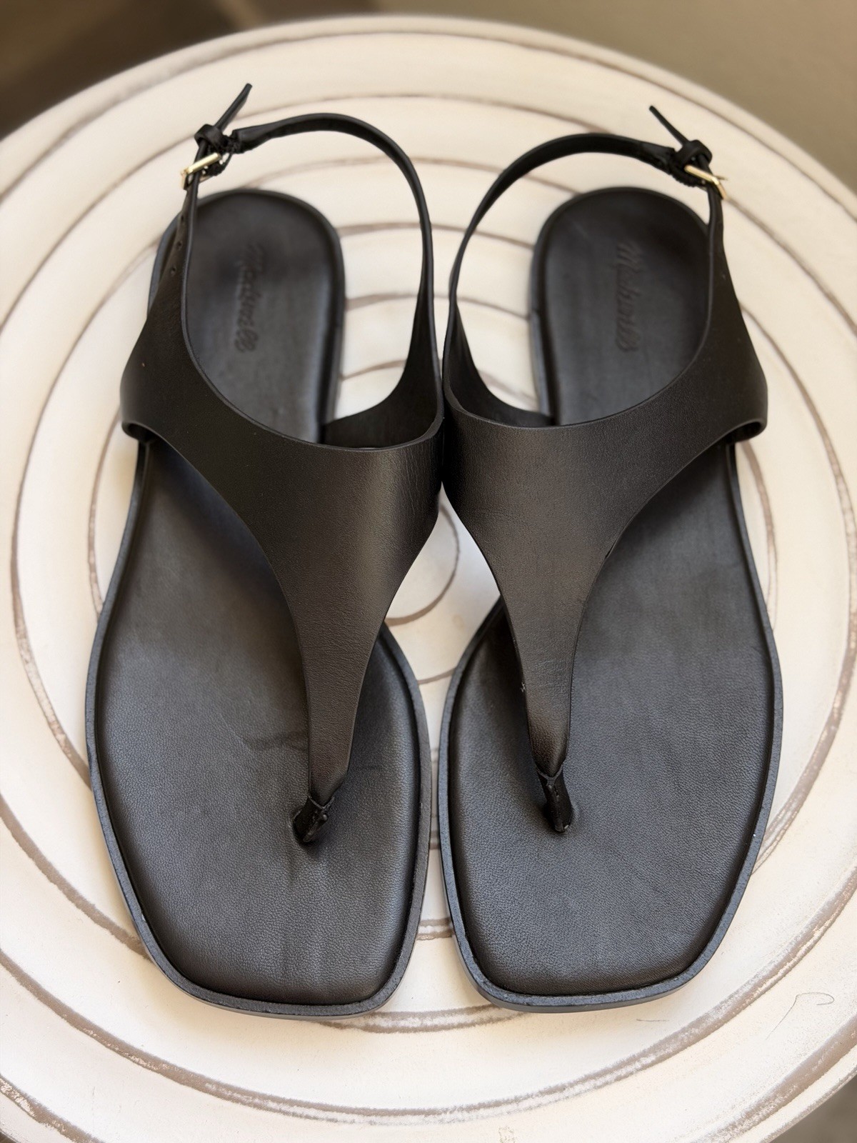 Madewell Black Thong Flat Sandals Women's Ankle Strap Buckle Size 8