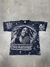 Vintage Bob Marley Jah Rastafari One Love Irie AOP Shirt OSFA XL Black All Over