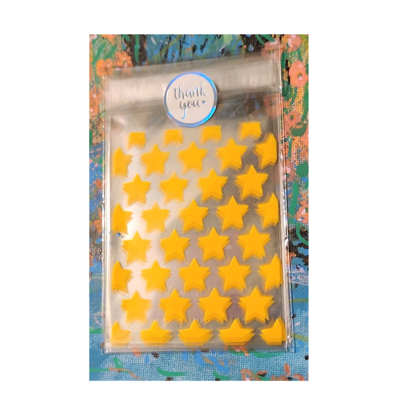 Sealable Yellow Star Detail Gift Bags  Pack of 10 for Storage & card sleeves