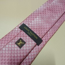 Louis Vuitton Men  s Silk Tie Pink Monogram Checkered Pattern LV Logo